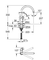 Grohe BauLoop Tek kumandalı eviye bataryası - 31368001 - 2