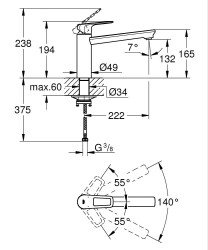 Grohe BauLoop Tek kumandalı eviye bataryası - 31706000 - 2