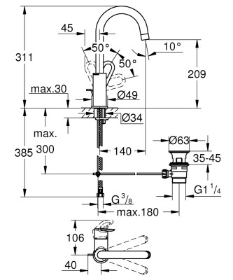 Grohe BauLoop Tek kumandalı lavabo bataryası 1/2