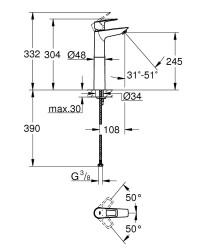 Grohe BauLoop Tek kumandalı lavabo bataryası XL-Boyut - 23764001 - 2