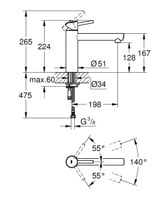 Grohe Concetto Tek kumandalı eviye bataryası - 31128001 - 2