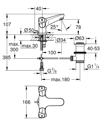 Grohe Costa L Tek delikli lavabo bataryası - 21390001 - 2