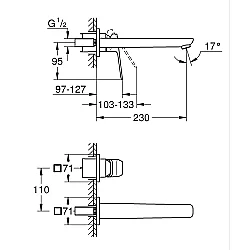 GROHE Cubeo 2 Delikli Duvar Tipi Lavabo Bataryası (L-Boy), Krom - 1017890000 - 4