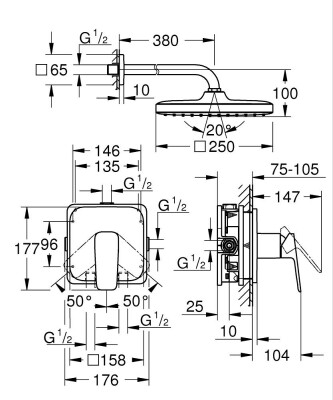 Grohe Cubeo Gizli duş sistemi Tempesta 250 ile - 1053340000 - 2