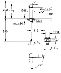 Grohe Cubeo Tek kumandalı lavabo bataryası 1/2″ M-Boyut - 1017570000 - 2