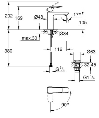 Grohe Cubeo Tek kumandalı lavabo bataryası 1/2″ M-Boyut - 1017570000 - 2