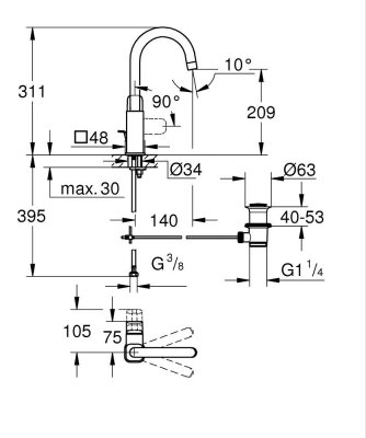 Grohe Cubeo Tek Kumandalı Lavabo Bataryası L-Boyut - 1017670000 - 2