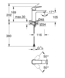 Grohe Cubeo Tek kumandalı lavabo bataryası M-Boyut - 1017552430 - 2