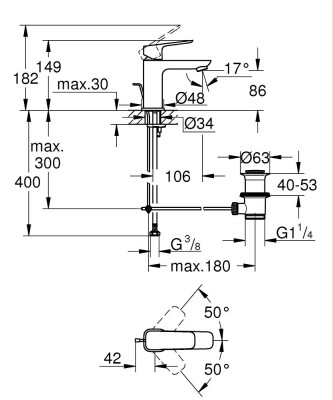 Grohe Cubeo Tek kumandalı lavabo bataryası S-Boyut - 1016942430 - 2
