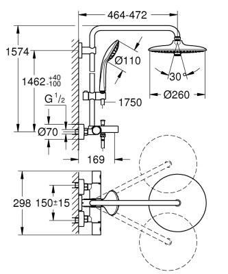 Grohe Duvara monte termostatik banyo bataryalı duş sistemi - 27475002 - 2