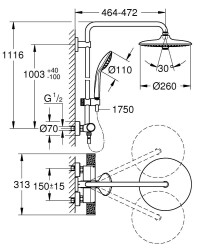 Grohe Duvara monte termostatik bataryalı duş sistemi - 27296003 - 2
