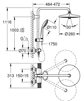 Grohe Duvara monte termostatik bataryalı duş sistemi - 27615002 - 2