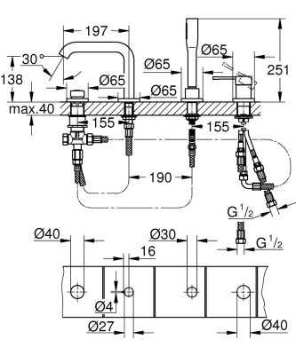 Grohe Essence 4 Delikli Küvet Bataryası - 19578001 - 2