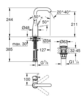 Grohe Essence Tek kumandalı lavabo bataryası 1/2