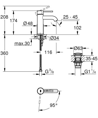 Grohe Essence Tek kumandalı lavabo bataryası
S-Boyut - 24179001 - 2