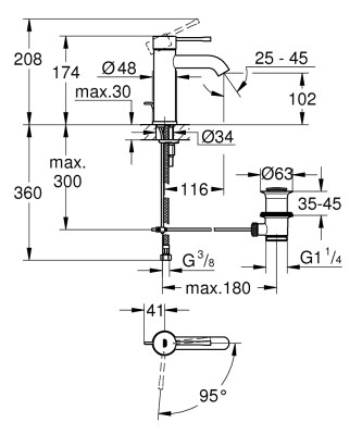 Grohe Essence Tek kumandalı lavabo bataryası
S-Boyut - 24180001 - 2