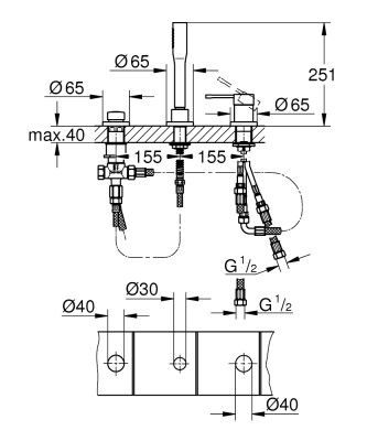 Grohe Essence Üç delikli tek kumandalı banyo kombinasyonu - 19976001 - 2
