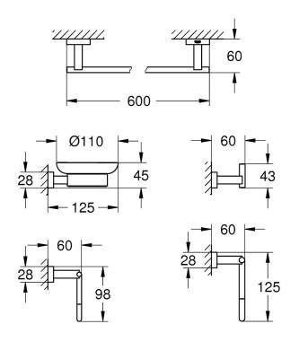 Grohe Essentials Cube 5'i bir arada banyo aksesuar seti - 40758001 - 2
