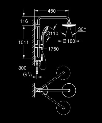 Grohe Euphoria Sistem Duvara Monte Yön Değiştiricili Duş Sistemi - 27421001 - 2