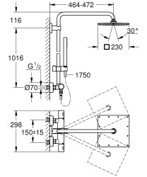 Grohe Euphoria System 230 Duvara monte termostatik bataryalı duş sistemi - 26187000 - 2