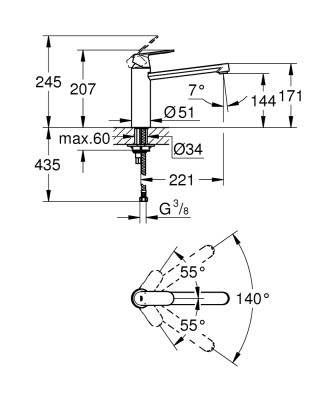 Grohe Eurocosmo Tek kumandalı eviye bataryası - 30193DC0 - 2