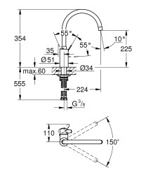 Grohe Eurocosmo Tek kumandalı eviye bataryası - 32843DC2 - 2