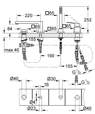 Grohe Eurocube 4 Delikli Küvet Bataryası - 19897001 - 2