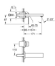 Grohe Eurocube Duvardan Lavabo Bataryası S-Boyut - 19895000 - 2