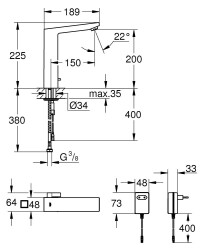 Grohe Eurocube E Fotoselli Lavabo Bataryası Elektrikli - 36440000 - 2