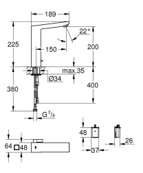 Grohe Eurocube E Fotoselli Lavabo Bataryası Pilli - 36441000 - 2