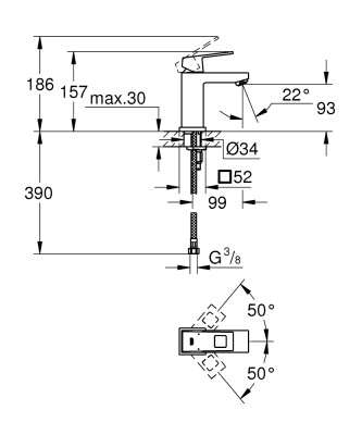 Grohe Eurocube Tek kumandalı lavabo bataryası
S-Boyut - 2313200E - 2