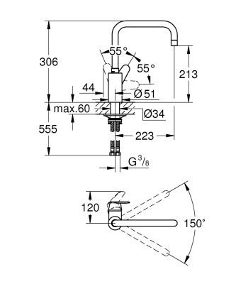 Grohe Eurodisc Cosmopolitan Eviye Bataryası - 32259003 - 2