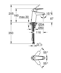 Grohe Eurodisc Cosmopolitan Tek kollu lavabo bataryası S-Boyutu - 3317820E - 2