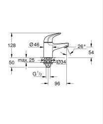 Grohe Euroeco ayaklı vana, 1/2″ XS boyutunda - 20616001 - 2