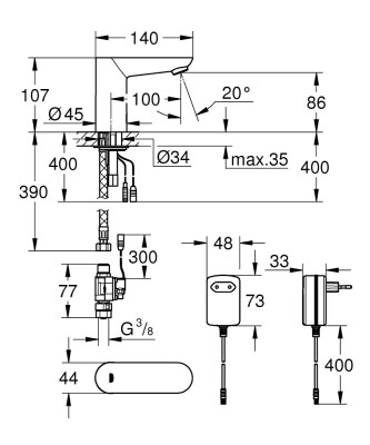 Grohe Euroeco Cosmopolitan E Fotoselli Lavabo Bataryası Elektrikli - 36269000 - 2