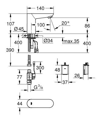 Grohe EuroEco Cosmopolitan E Fotoselli Lavabo Bataryası Pilli - 36271000 - 2