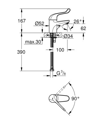 Grohe Euroeco Special Sequential Tek kumandalı lavabo bataryası - 32789000 - 2