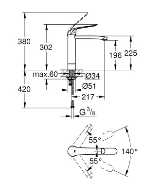 Grohe Euroeco Special Tek kumandalı lavabo bataryası - 30208000 - 2