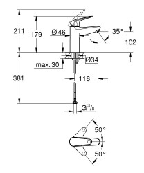 Grohe Euroeco Tek kollu lavabo bataryası 1/2″ M-Boyutu - 24266001 - 2