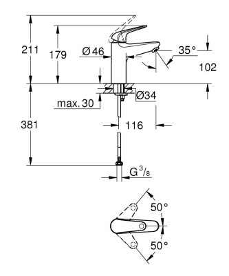 Grohe Euroeco Tek kollu lavabo bataryası 1/2″ M-Boyutu - 24266001 - 2