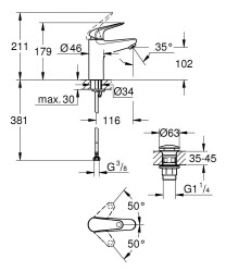 Grohe Euroeco Tek kollu lavabo bataryası 1/2″ M-Boyutu - 24267001 - 2