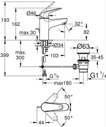 Grohe Euroeco Tek kollu lavabo bataryası 1/2″ S-Boyutu - 23262001 - 2