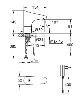 Grohe Europlus E Fotoselli Lavabo Bataryası - 36016001 - 2