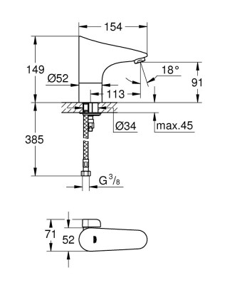 Grohe Europlus E Fotoselli Lavabo Bataryası Pilli - 36207001 - 2