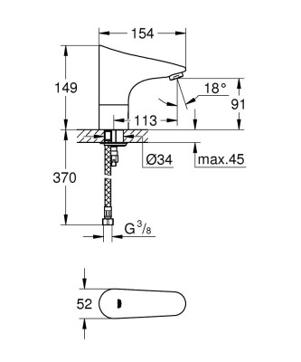 Grohe Europlus E Fotoselli lavabo bataryası, tek su girişli - 36208001 - 2
