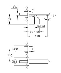 Grohe Eurosmart Cosmopolitan 2 Delikli Lavabo Bataryası S-Boyut - 19381000 - 2