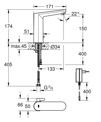 Grohe Eurosmart Cosmopolitan E Fotoselli lavabo bataryası - 1/2