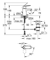 Grohe Eurosmart Cosmopolitan Lavabo Bataryası S-Boyut - 2337700E - 2