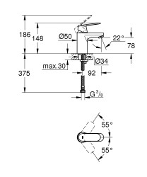 Grohe Eurosmart Cosmopolitan Lavabo Bataryası S-Boyut - 32824000 - 2