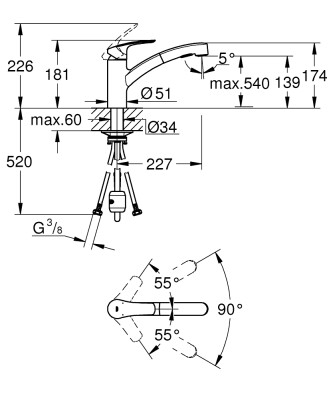 Grohe Eurosmart Eviye Bataryası Mat Siyah - 303052431 - 2